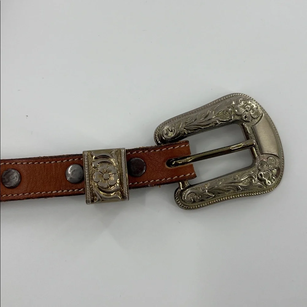 Vintage Brown Leather‎ Belt with Brass Buckle ornate western cowgirl - Picture 5 of 5
